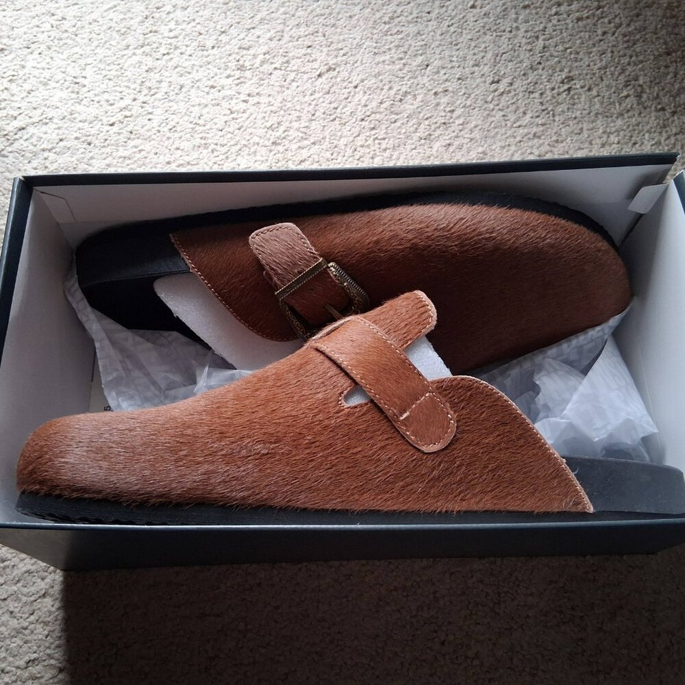 Steve Madden Men's Wooly Chestnut Leather Slip on Slides sz 13 NIB